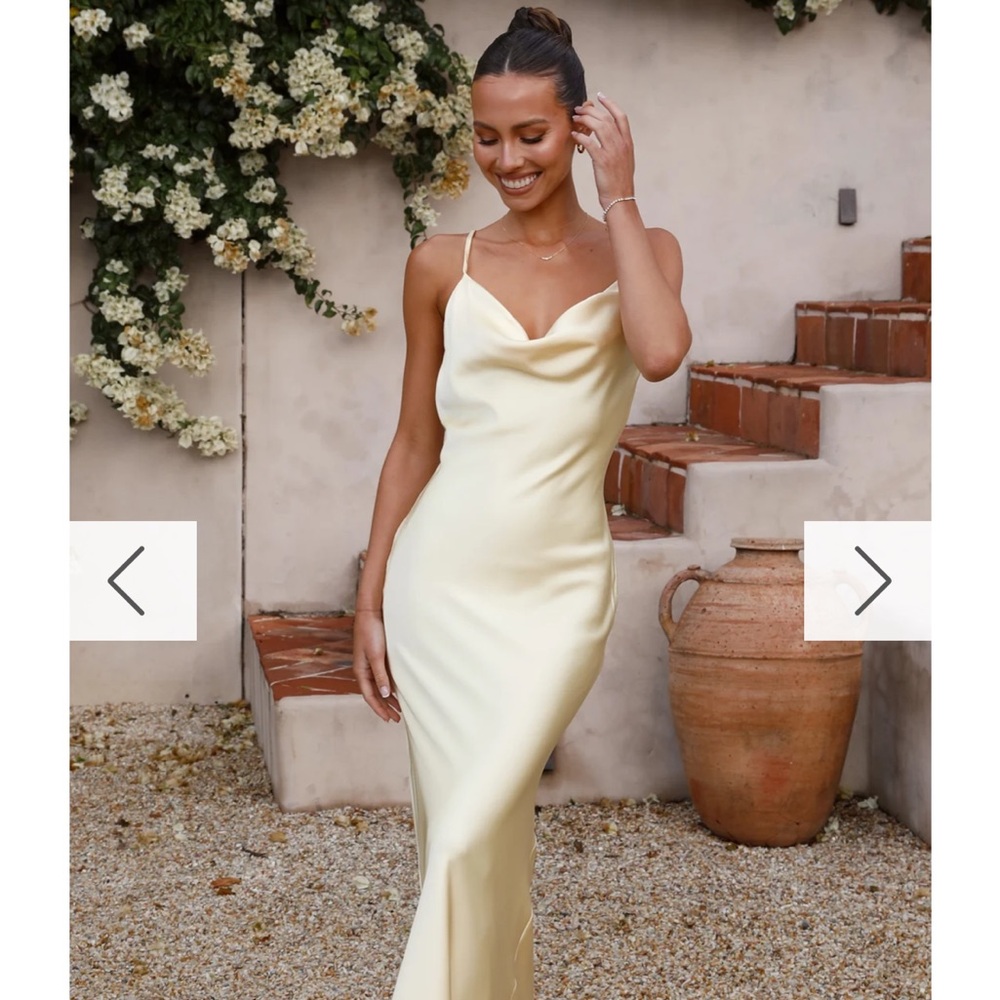 Billy J butter yellow  Maxi Dress with Cowl Neck for Weddings